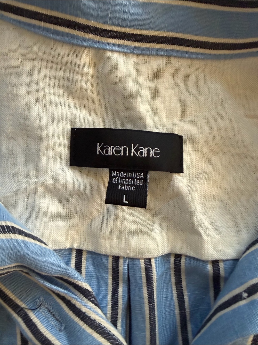 Karen Kane Light Blue & White Striped Collared Button Shirt